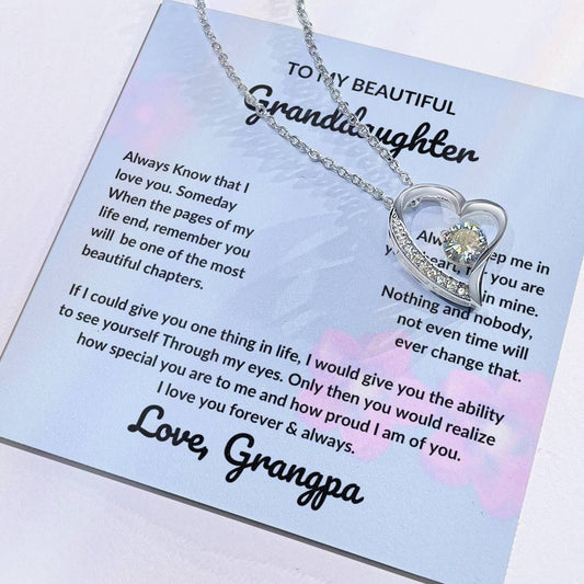 To My Beautiful Granddaughter-Forever Love Message Card Necklace